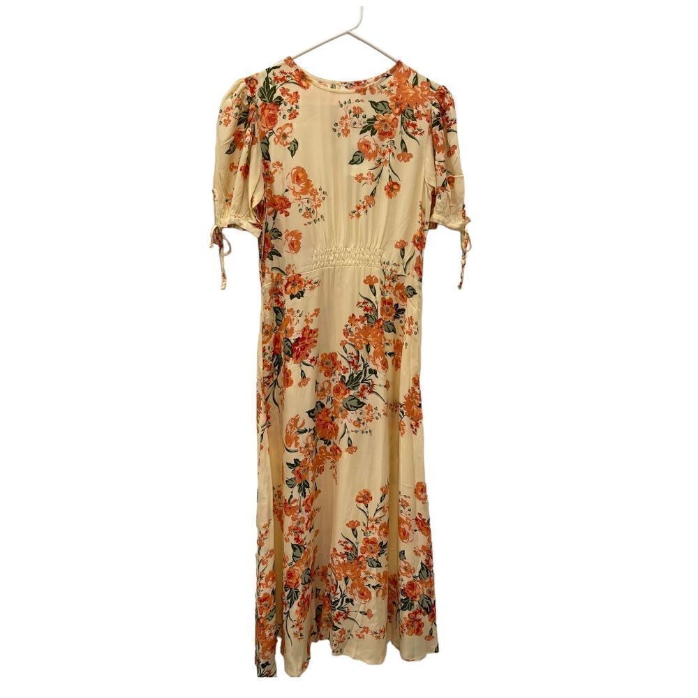 Faithfull The Brand Brida Floral Midi Dress in Magnolia Floral Print. Size 8